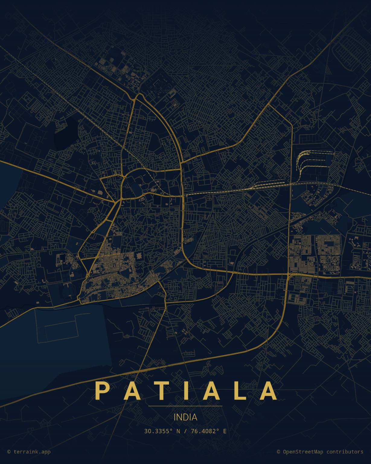 Modern-day illustrated schematic map of Patiala city